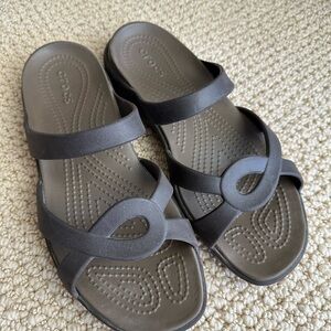 CROCS Brown Comfort Sandals Two Strap Twist Detail Women’s Size 9W